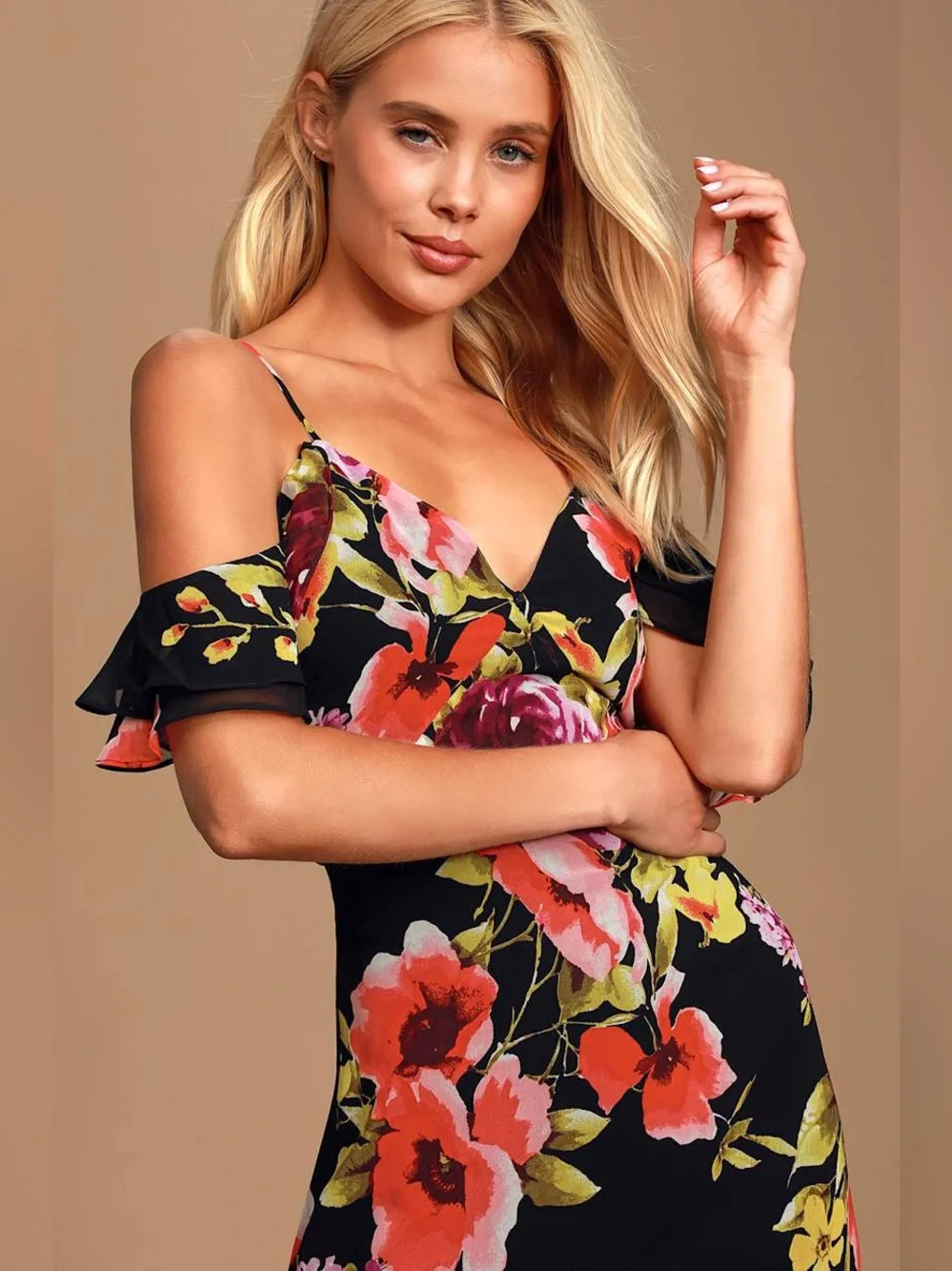 Lulus Love in Bloom Black Floral Print Off-the-Shoulder High-low Dress Size M - Picture 3 of 12